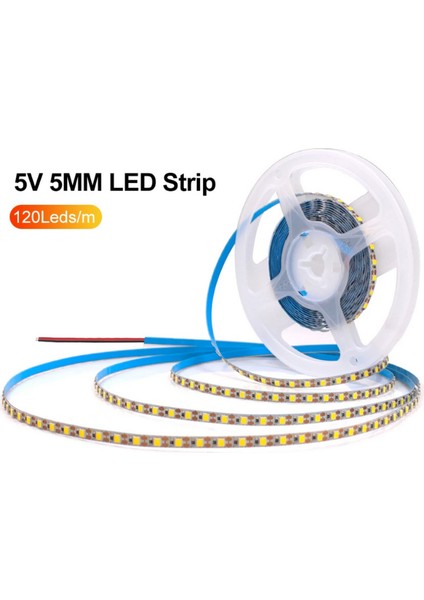 5 Volt 2835 Şerit LED 5 mm Mavi 120 Ledli IP20 (5 Metre)
