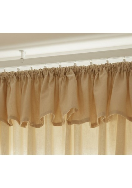 Üstü Fırfırlı Şık Fon Kuşaklı Krem Keten Pamuklu Perde modelleri