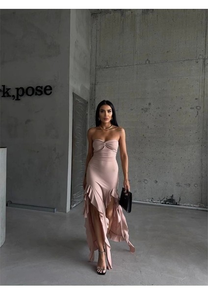 Strablez Sandy Elbise Yanları Katlı - Bej modelleri