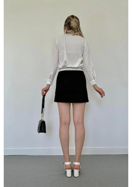 Siyah Kemeri Bilyeli Mini Etek modelleri