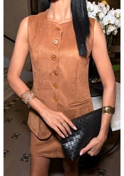 Yelek ve Mini Etekli Içi Astarlı Süet Takım 9998 modelleri