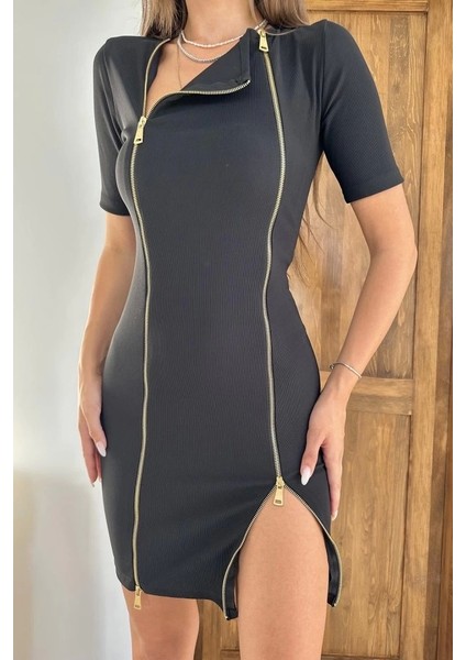 Siyah Fermuarlı Ottoman Elbise fırsatları