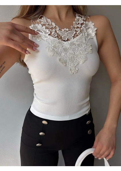 Kadın Ottoman Kumaş Dantel Detaylı Bluz