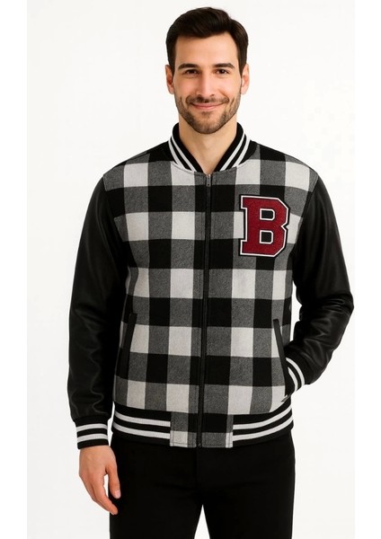 Kolları Suni Deri Içi Astarlı Oduncu Kolej Içi Ceket - Gri