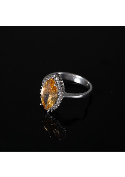 Sarı Safir ve Şeffaf Kuvars Taşlı 925 Ayar Gümüş Kadın Yüzük, Parmağa Göre Ayarlanır 3.98 gr fiyatları