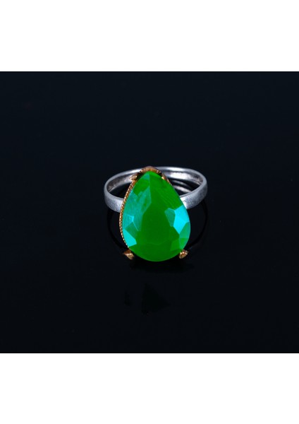 Doğal Yeşil Oniks Taşlı 925 Ayar Gümüş Kadın Yüzük Parmağa Göre Ayarlanır 4.85 gr