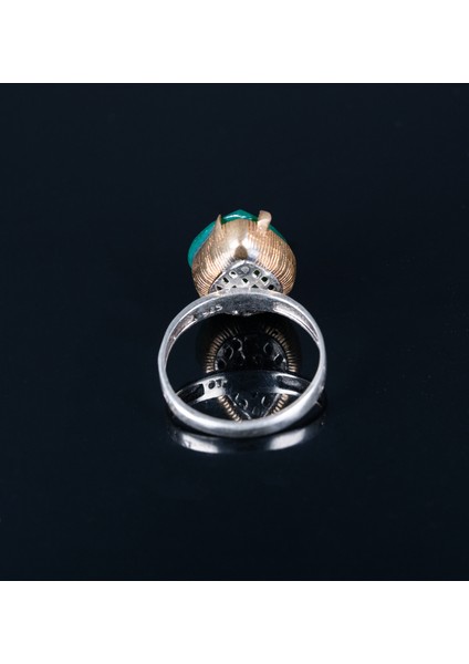 Doğal Yeşil Oniks Taşlı 925 Ayar Gümüş Kadın Yüzük Parmağa Göre Ayarlanır 4.85 gr fırsatları