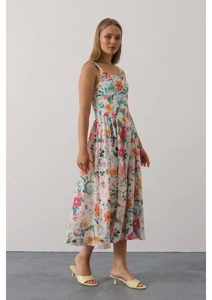 Çiçek Desenli Askılı Elbise - Pembe Çiçek fırsatları