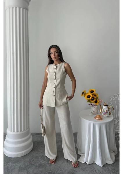 Keten Yelek - Pantolon Takım - Taş fırsatları