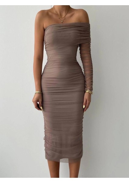 Polack Tek Omuz Tül Elbise fiyatları