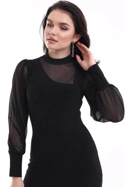 Kadın Balıkçı Yaka Transparan Detay Fırsat Ürün Sandy Kumaş Mini Elbise fiyatları