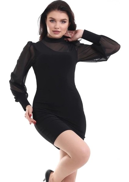 Kadın Balıkçı Yaka Transparan Detay Fırsat Ürün Sandy Kumaş Mini Elbise fırsatları