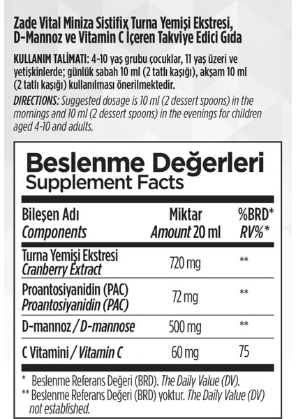 Miniza Sistifix Turna Yemişi Sıvı Takviye Edici Gıda 150 ml fırsatları