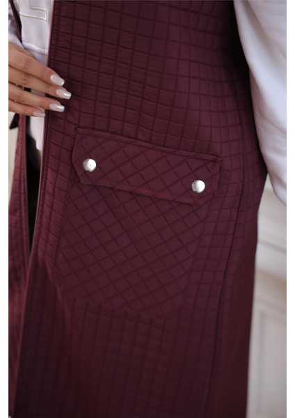 Kapşonlu Fermuarlı Cepli Kolsuz Önden Cepli Kapitone Uzun Yelek - (38-46) - 71309 - Bordo fırsatları