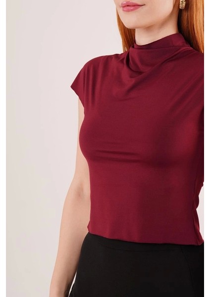 Boğazlı Parlak Kumaş Bordo Crop fırsatları