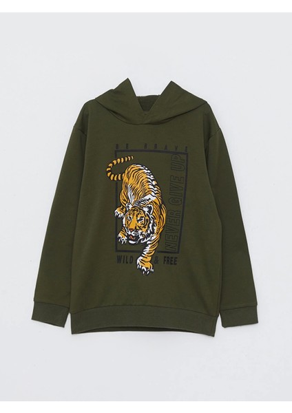 Lcw Kids Yeşil Kapüşonlu Baskılı Uzun Kollu Erkek Çocuk Sweatshirt ve Eşofman Altı modelleri