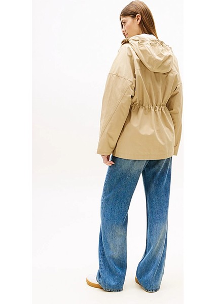 Kadın Kapüşonlu Beli Büzgülü Parka - Bej modelleri