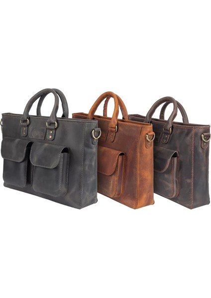 Isme Özel Askılı Cepli Evrak - Laptop Çantası - %100 Crazy Deri - AC09003 - Taba fırsatları