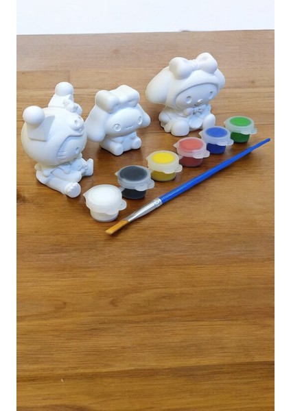 Çocuklar Için 3D Taş Boyama Seti-Eğitici Yaratıcı Sanat Kitleri-3 Minyatür Figür, 6 Renk Boya, Fırça modelleri