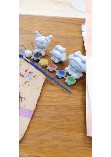 Çocuklar Için 3D Taş Boyama Seti-Eğitici Yaratıcı Sanat Kitleri-3 Minyatür Figür, 6 Renk Boya, Fırça fırsatları