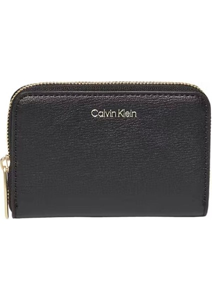 Kadın Yaldızlı Logolu Fermuarlı Cüzdan - Siyah