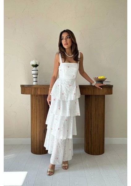 Pembe Kat Kat Arkası Bağlamalı Elbise