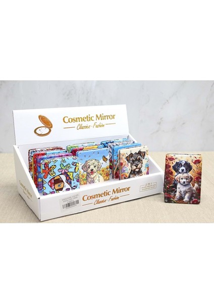Sevimli Köpek Tasarımıyla Taş Işlemeli Ince El Aynası Dikdörtgen fiyatları