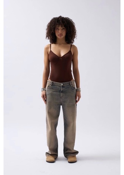 Önü Büzgülü Askılı Bodysuit