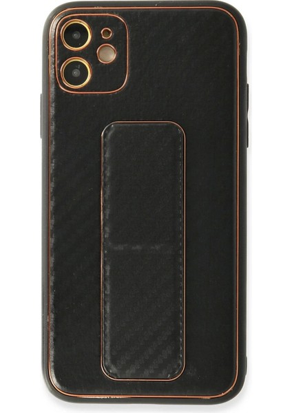 Newface iPhone 12 Kılıf Coco Karbon Standlı Kapak - Siyah