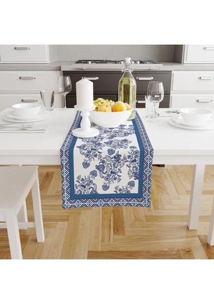 Blue Flowers Runner 140X45CM- Mavi Çiçekler, Ince Keten, Uluslararası Yıkama ve Solmama Sertifikası modelleri