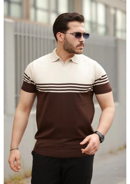 Erkek Yakalı Parça Renk Kısa Kollu T-Shirt