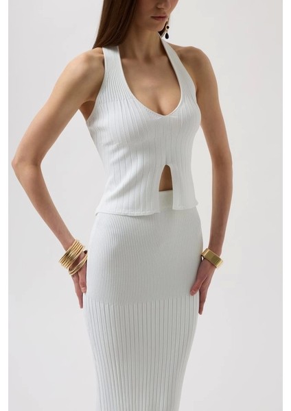 V Detay Dokulu Crop Bluz fırsatları