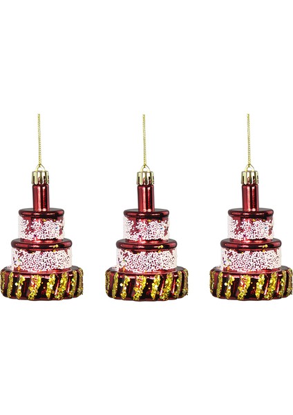 Yılbaşı Süsü 3'lü Pasta Kırmızı 8 cm