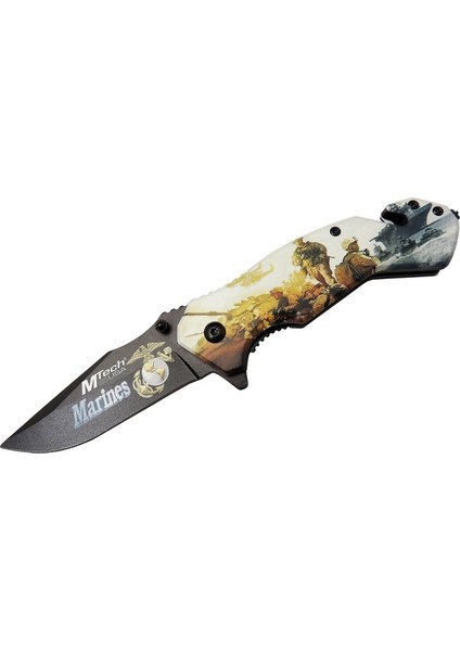 4 23 2 Marines Kurtarma / Kamp Çakı 20CM - Yarı Otomatik, Cam Kırma ve Ip Kesme Aparatlı