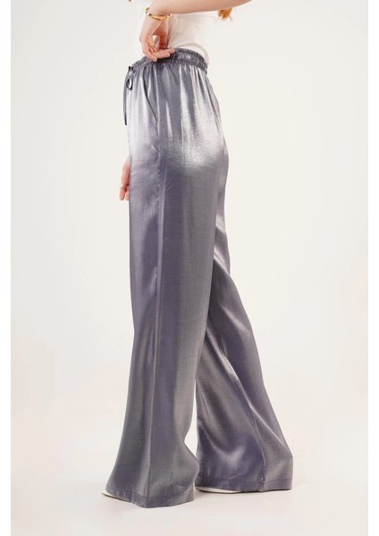 Parlak Görünümlü Cepli Mor Bol Paça Pantolon fiyatları