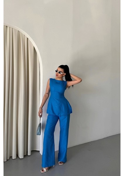 Jakar Keten Kolsuz Bluz-Pantolon Tk - Mavi fırsatları