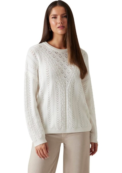 Kadın Sylvie Örgü Detaylı Triko - Beyaz