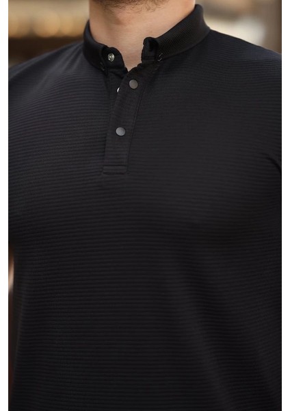 Erkek Çizgi Dokulu Çıtçıt Yakalı Kısa Kollu T-Shirt modelleri