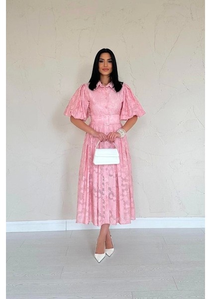 Pembe Kemerli Balon Kollu Elbise fiyatları