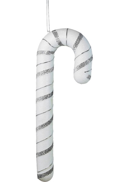 Yılbaşı Süsü Simli Baston Gümüş Beyaz 35 cm
