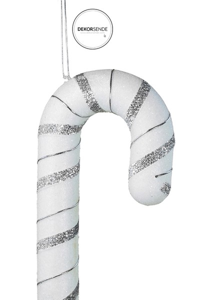 Yılbaşı Süsü Simli Baston Gümüş Beyaz 35 cm fiyatları