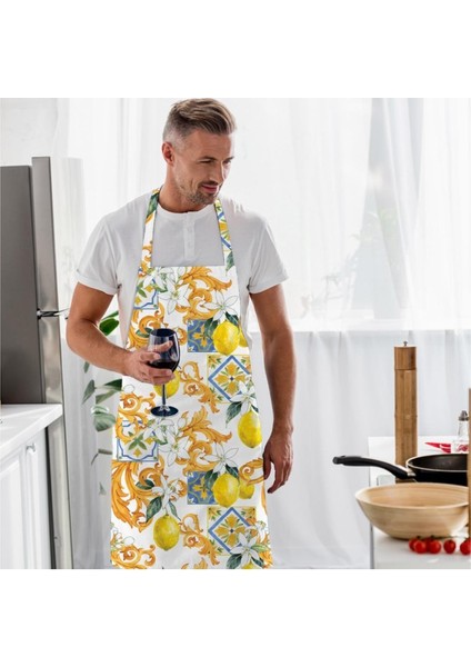 Limon Tasarımlı Mutfak Önlüğü (Keten Kumaş, Uluslararası Yıkama ve Solmama Sertifikası)