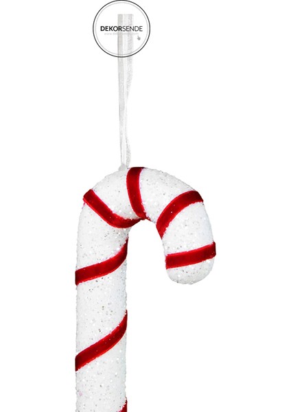 Yılbaşı Süsü Simli Baston Kırmızı Beyaz 15 cm fiyatları