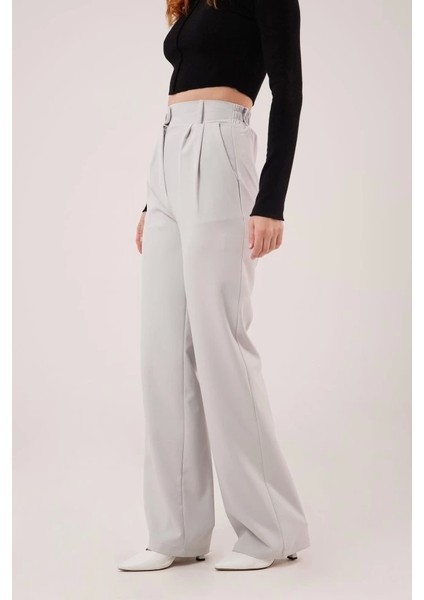 Bol Paça Piliseli Gri Pantolon modelleri