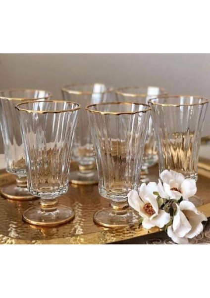 6'lı Altın Yaldızlı & Renkli Diamond Kahve Yanı Su Bardağı