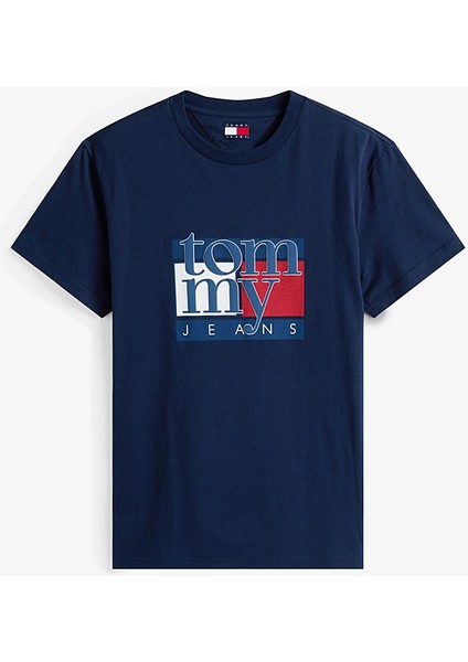 Erkek Slim Fit Grafik Baskılı T-Shirt - Lacivert indirimleri