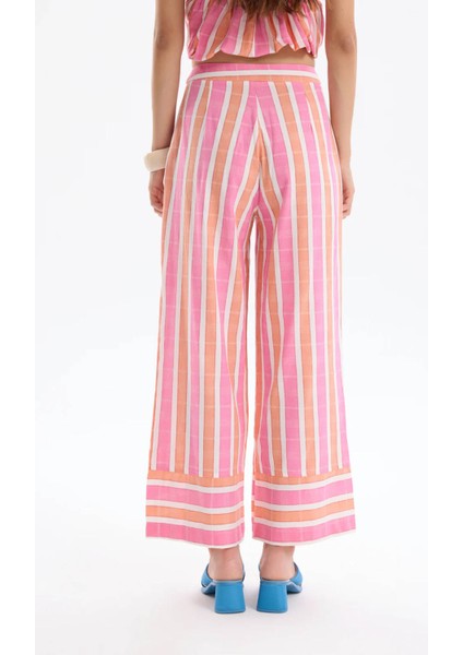 Bol Paça Çizgili Pembe Kadın Pantolon PNT00531 indirimleri