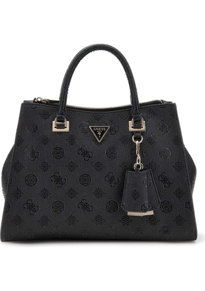 Kadın Kabartma Monogram Desenli Yapılandırılmış El Çantası - Siyah