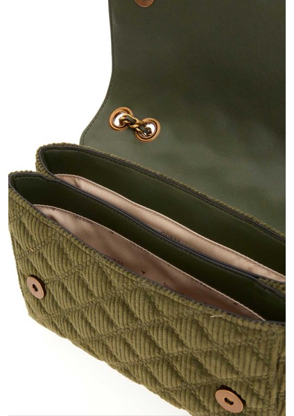 Kadın Fitilli Kadife Omuz Çantası - Haki fiyatları