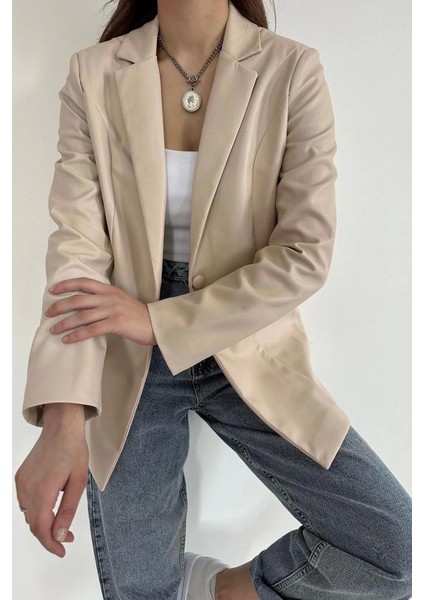 Bej Düğmeli Deri Ceket fiyatları